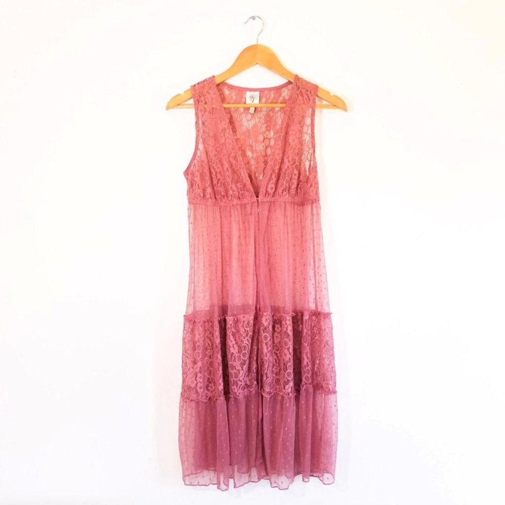 Self Esteem Pink Floral Pattern Lace Long Vest